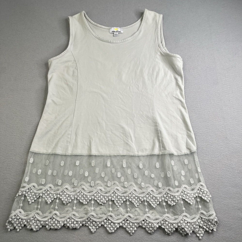 Kathleen Kirkwood Sleeveless Women's Tunic Gray Lace Trim Embroidered Sz Large